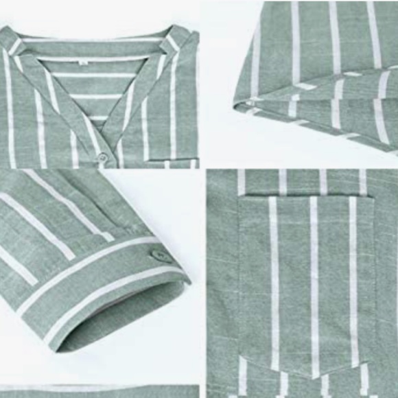 Yidarton striped cool sage Tunic Shirt. - Picture 3 of 11